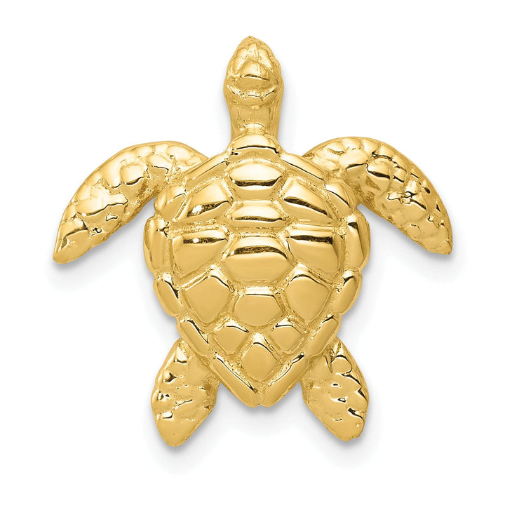 14k Yellow Gold Open Back Casted Textured Solid Polished Finish Large Sea Turtle Chain Slide. Will Not Fit Omega.