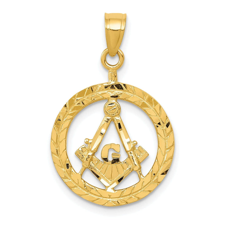 14k Yellow Gold Masonic Symbol Wreath Pendant