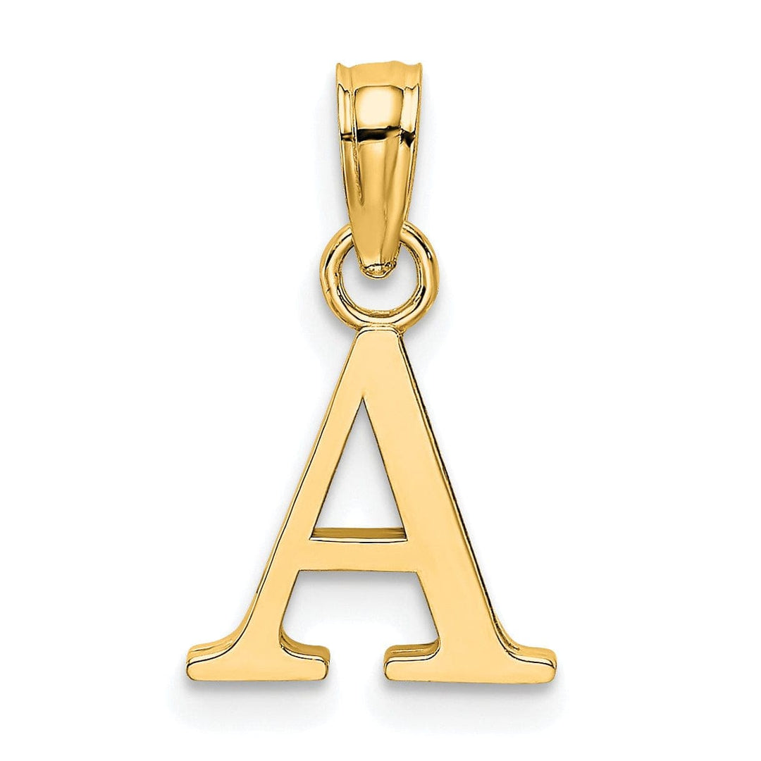 14K Yellow Gold Block Design Small Letter A Initial Charm Pendant