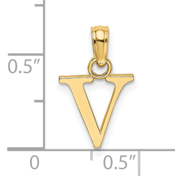 14K Yellow Gold Block Design Small Letter V Initial Charm Pendant