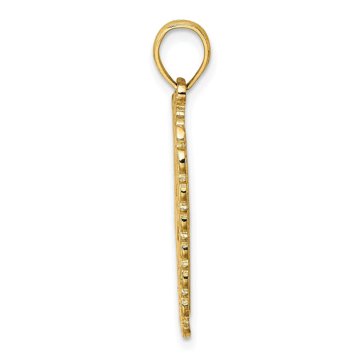 14K Yellow Gold Textured Polished Finish Hearts with Ace Playing Card Design Charm Pendant