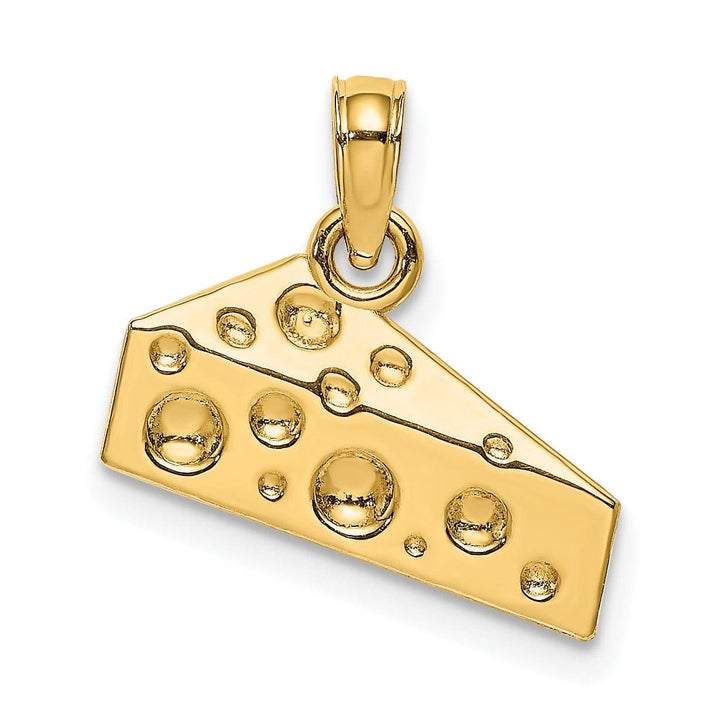 14K Yellow Gold Polished Textured Swiss Cheese Wedge Design Charm Pendant