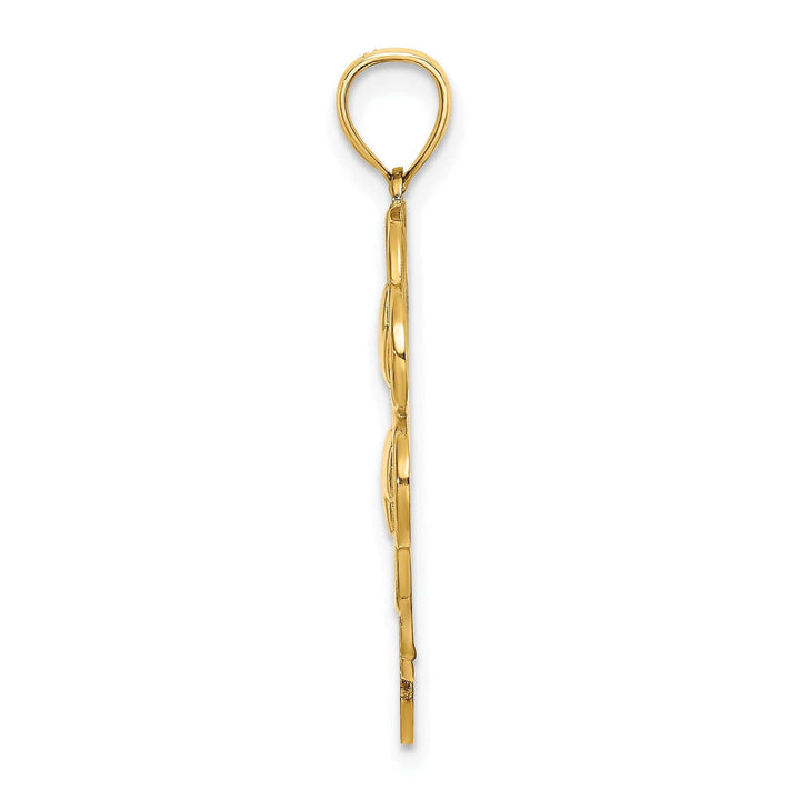 14K Yellow Gold Open Back Polished Finish 4-Leaf Clover With Heart Design Charm Pendant