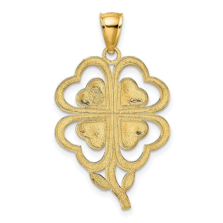 14K Yellow Gold Open Back Polished Finish 4-Leaf Clover With Heart Design Charm Pendant