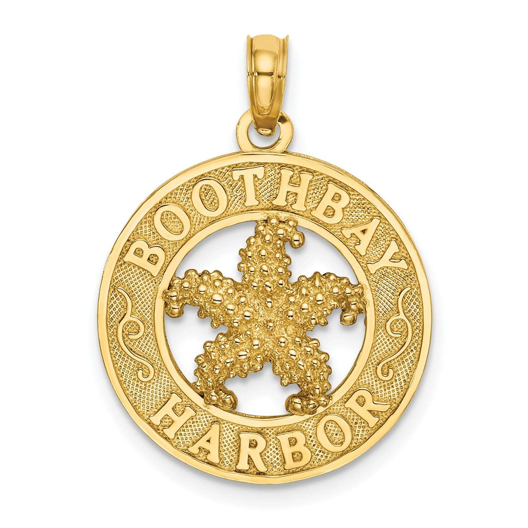 14K Yellow Gold Polished Textured Finish BOOTHBAY HARBOR Starfish in Circle Design Charm Pendant