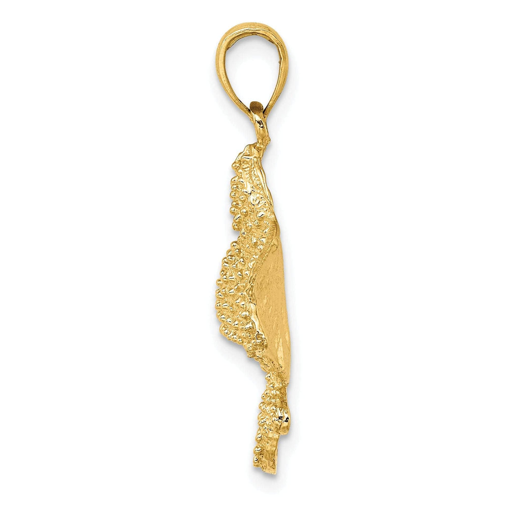 14K Yellow Gold Open Back Solid Casted Textured Polished Finish Spotted Eagle Ray Charm Pendant