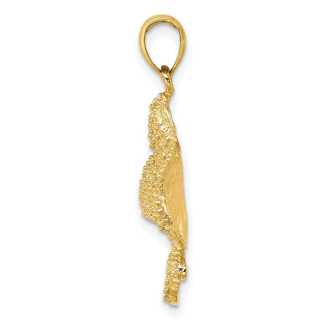 14K Yellow Gold Open Back Solid Casted Textured Polished Finish Spotted Eagle Ray Charm Pendant