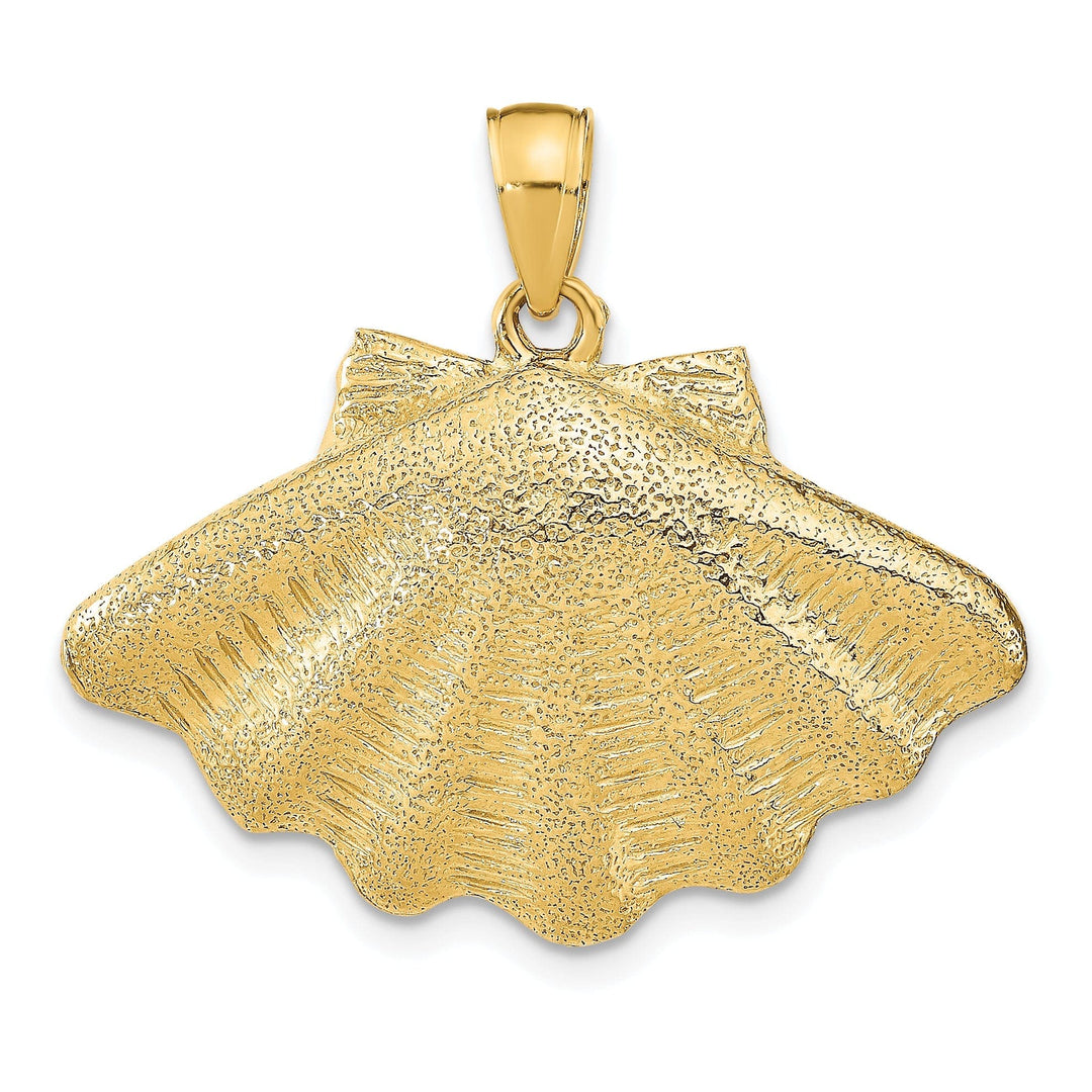 14K Yellow Gold Polished Textured Finish Clam Shell Charm Pendant