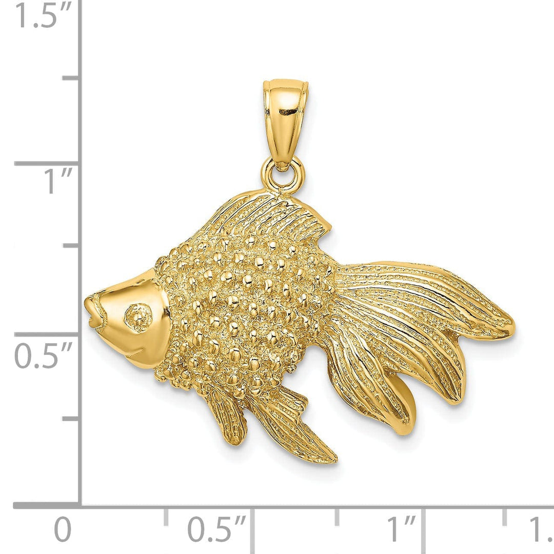 14K Yellow Gold Textured Polished Finish Striped Fish 2D Design Charm Pendant