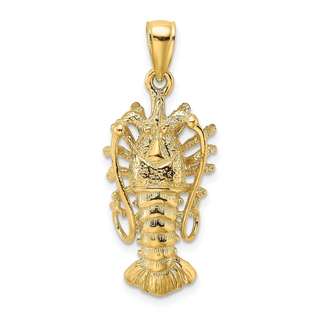 14K Yellow Gold Open Back Solid Polished Textured Finish Florida Lobster Charm Pendant