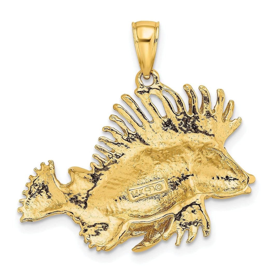14K Yellow Gold 2-Dimensional Polished Textured Finish Lion Fish Design Charm Pendant
