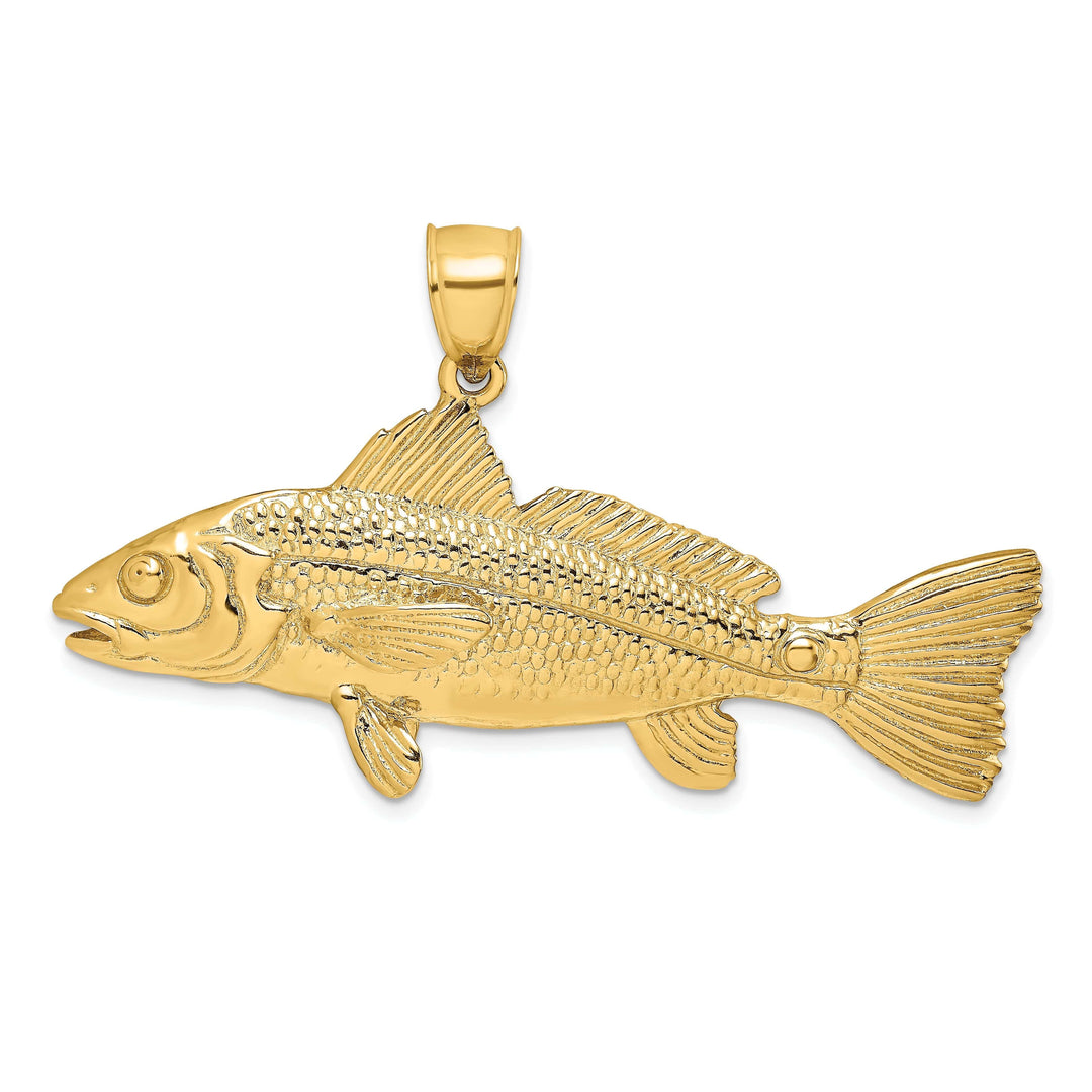 14k Yellow Gold Solid Textured Polished Finish 3-Dimensional Redfish Charm Pendant