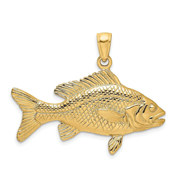 14K Yellow Gold Polished Textured Finish 3-Dimensional Red Snapper Fish Charm Pendant