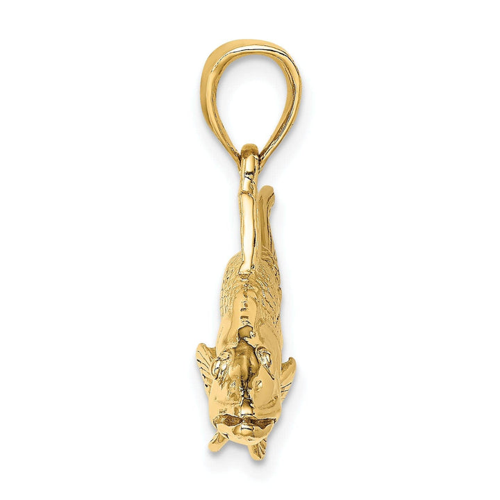 14K Yellow Gold Textured Polished Finish 3-Dimensional Snook Fish Charm Pendant