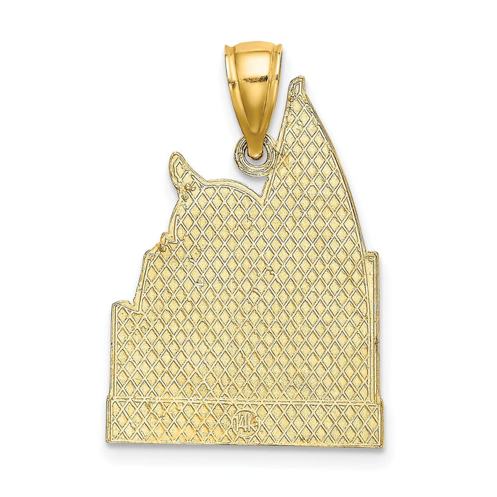 14K Yellow Gold Flat Back Polished Finish CURACAO With Sailboat and Seagull Scene Design Charm Pendant