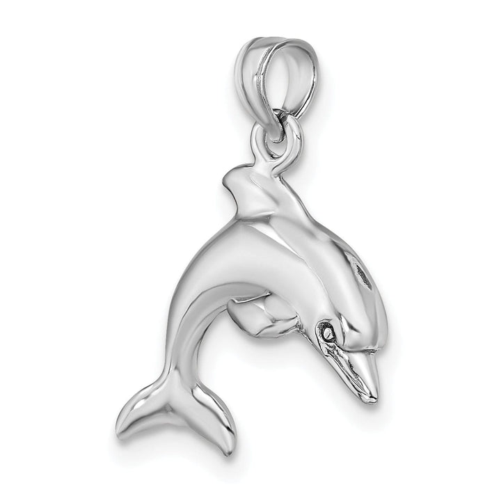 14K White Gold Textured Polished Finish 3-Dimensional Dolphin Jumping Swimming Design Charm Pendant
