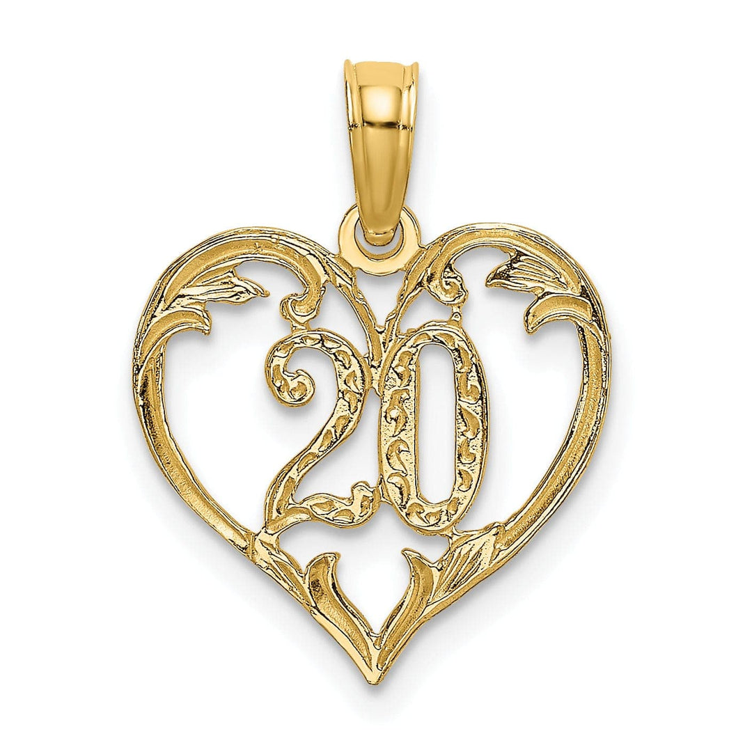 14K Yellow Gold Solid Polished Textured Finish Age 20 In Heart Shape Design Charm Pendant