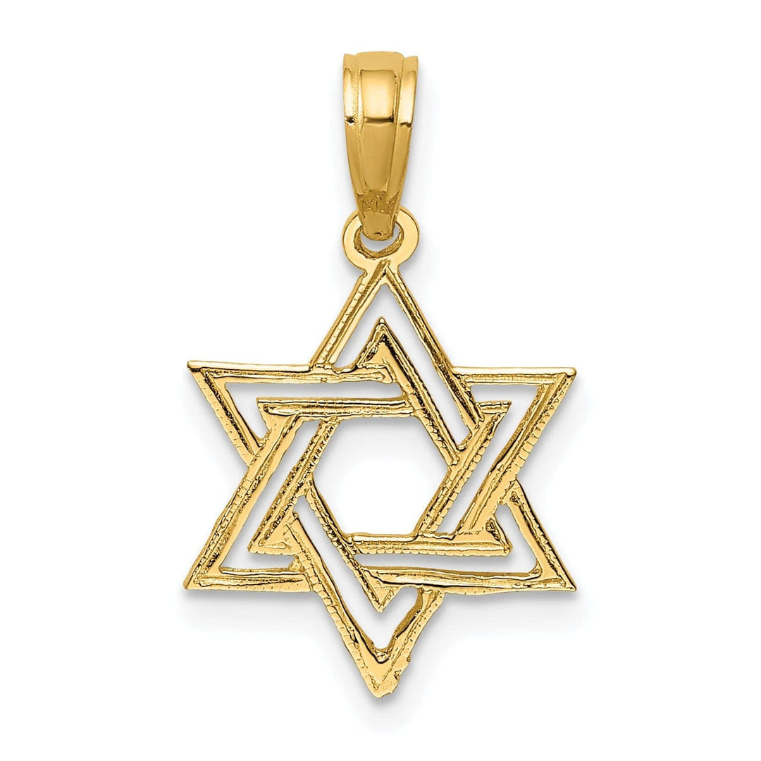 14K Yellow Gold Polished Texture Finish Star Of David Pendant