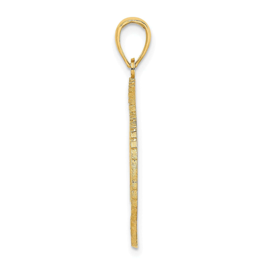 14K Yellow Gold Polished Textured Finish BAHAMAS Crest In Round Frame Design Charm Pendant