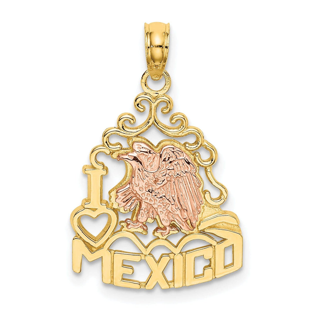 14k Yellow, Rose Gold Polished Textured Finish I HEART MEXICO with Eagle Design Charm Pendant