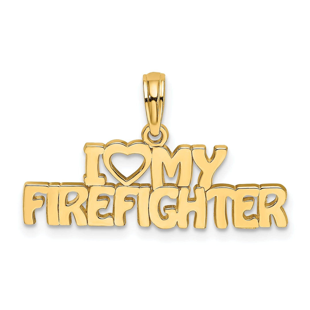 14k Yellow Gold Open Back Polished Finish I LOVE MY FIREFIGHTER Charm Pendant