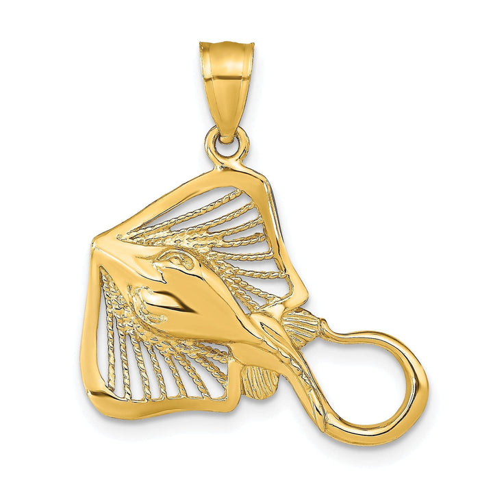 14K Yellow Gold Casted Polished and Cut-out Textured Finish Solid Accent Stingray Charm Pendant