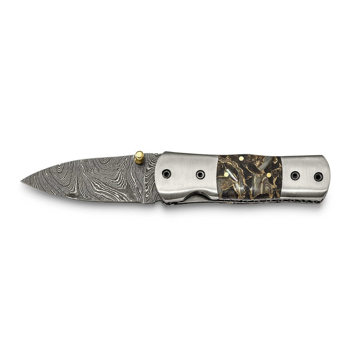 Damascus Steel 256 Layer Folding Compressd Bronze-Abalone-Obsidian Knife