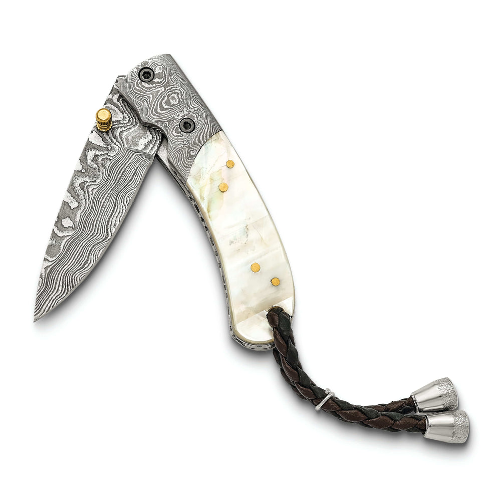 Damascus Steel 256 Layer Folding Blade Mother of Pearl Handle Knife
