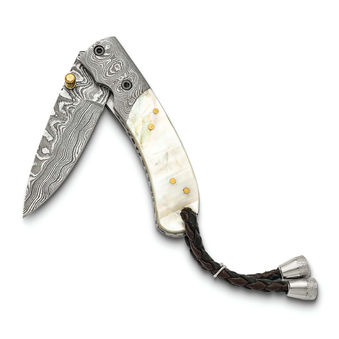Damascus Steel 256 Layer Folding Blade Mother of Pearl Handle Knife