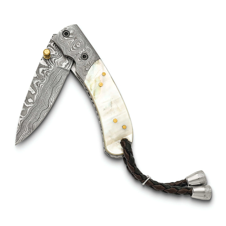 Damascus Steel 256 Layer Folding Blade Mother of Pearl Handle Knife