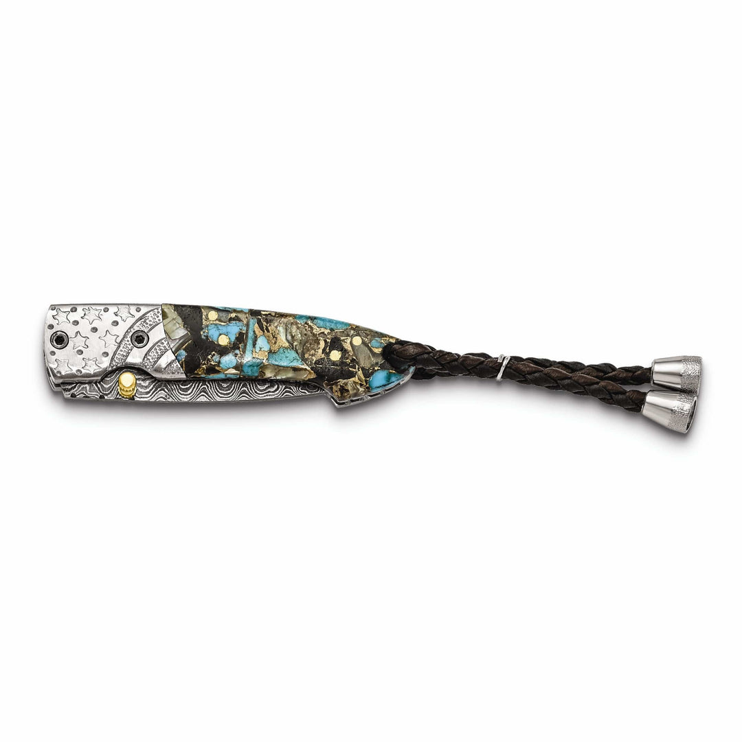 Damascus Steel 256 Layer Folding Blade Turq/Abalon/Obsid/Bronze Knife