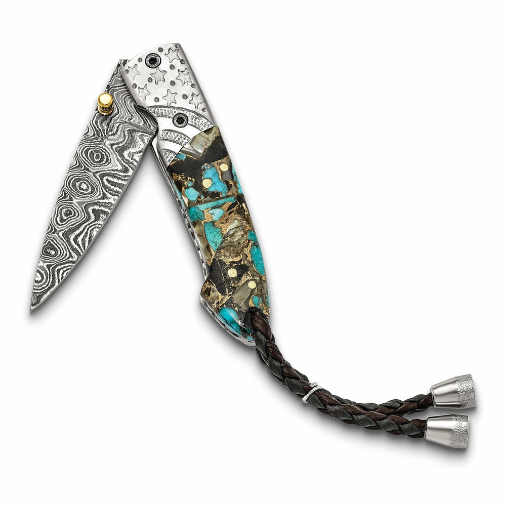 Damascus Steel 256 Layer Folding Blade Turq/Abalon/Obsid/Bronze Knife