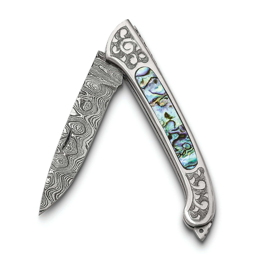Damascus Steel 256 Layer Folding Blade Abalone Inlay Handle Knife