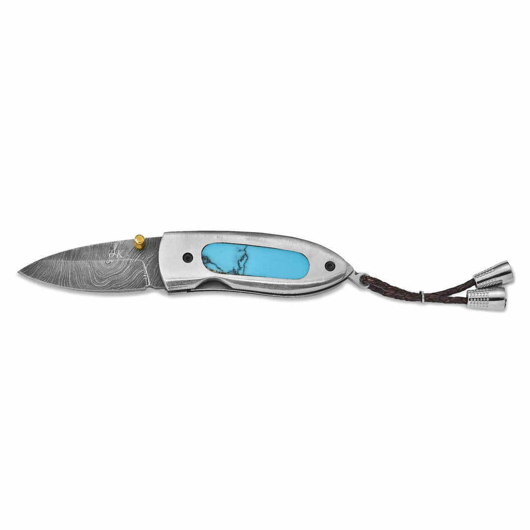 Damascus Steel Blade Turquoise Handle Knife