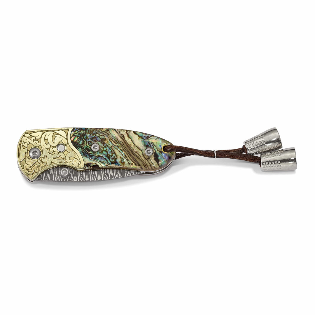 Damascus Steel Genuine Abalone Shell Hand Knife