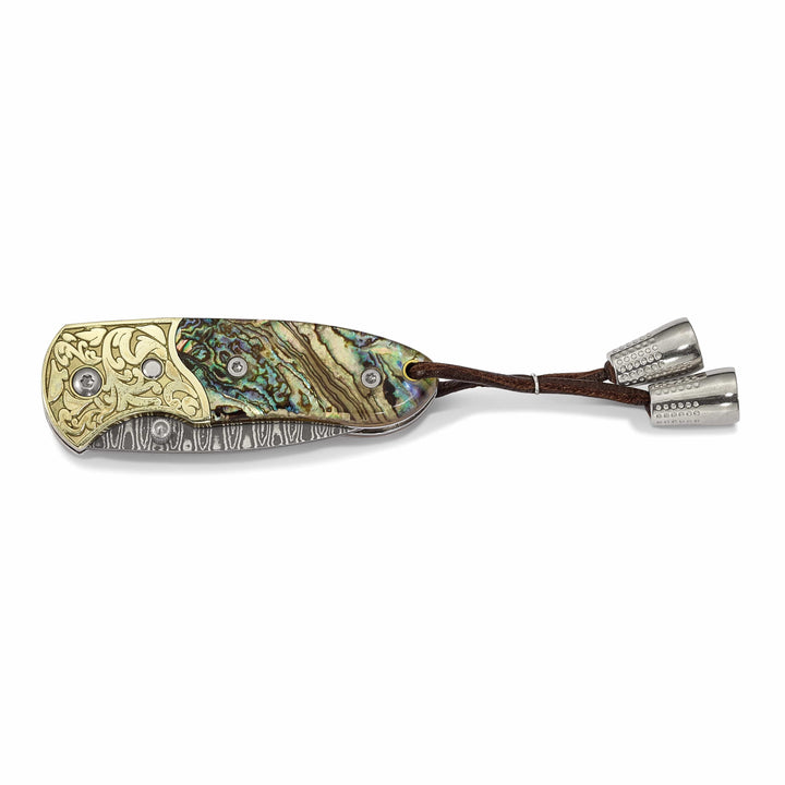 Damascus Steel Genuine Abalone Shell Hand Knife