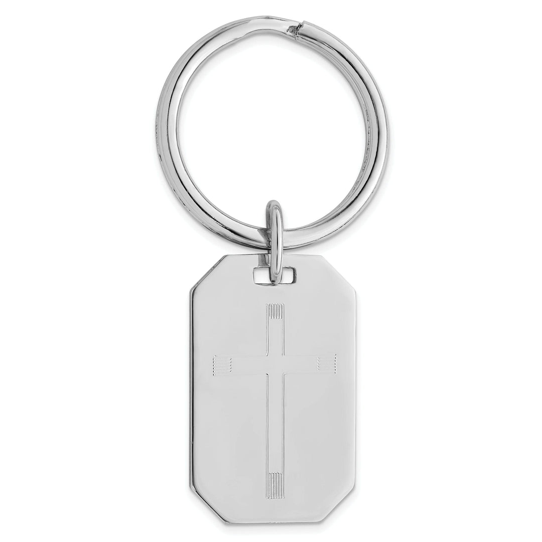 Rhodium Plated Cross Engravable Key Ring