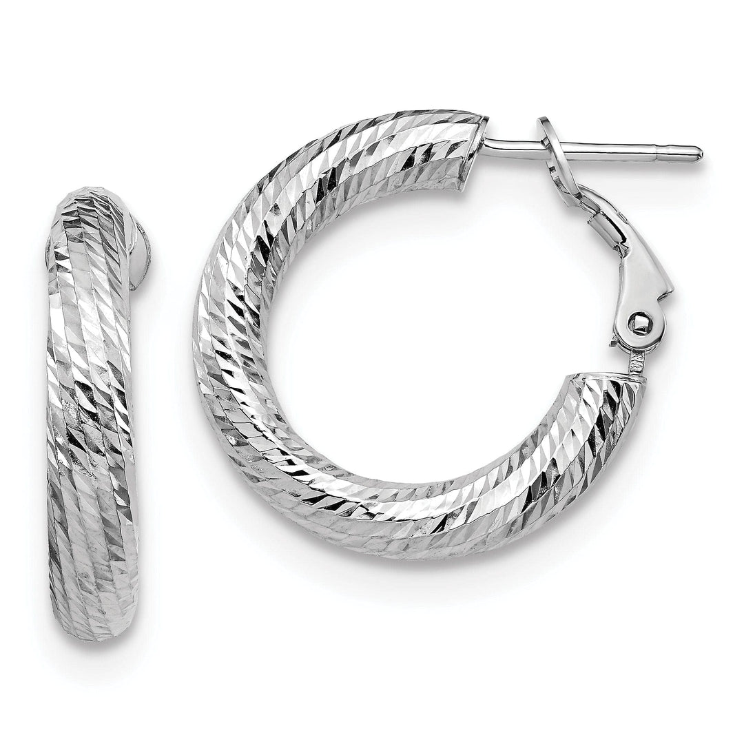 14k White Gold D.C Round Omega Hoop Earrings