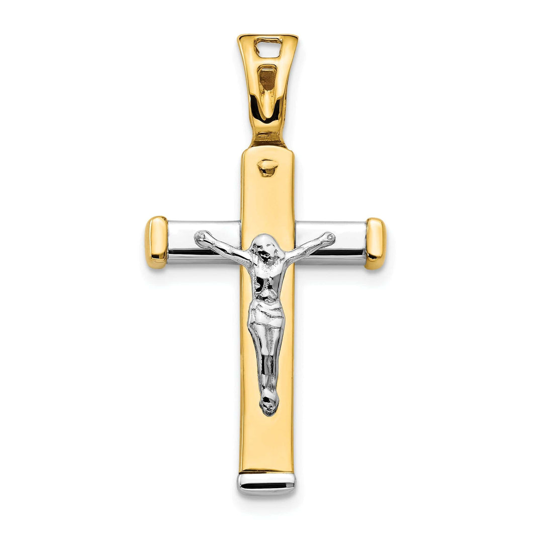 14k Two Tone Gold Polished Crucifix Pendant