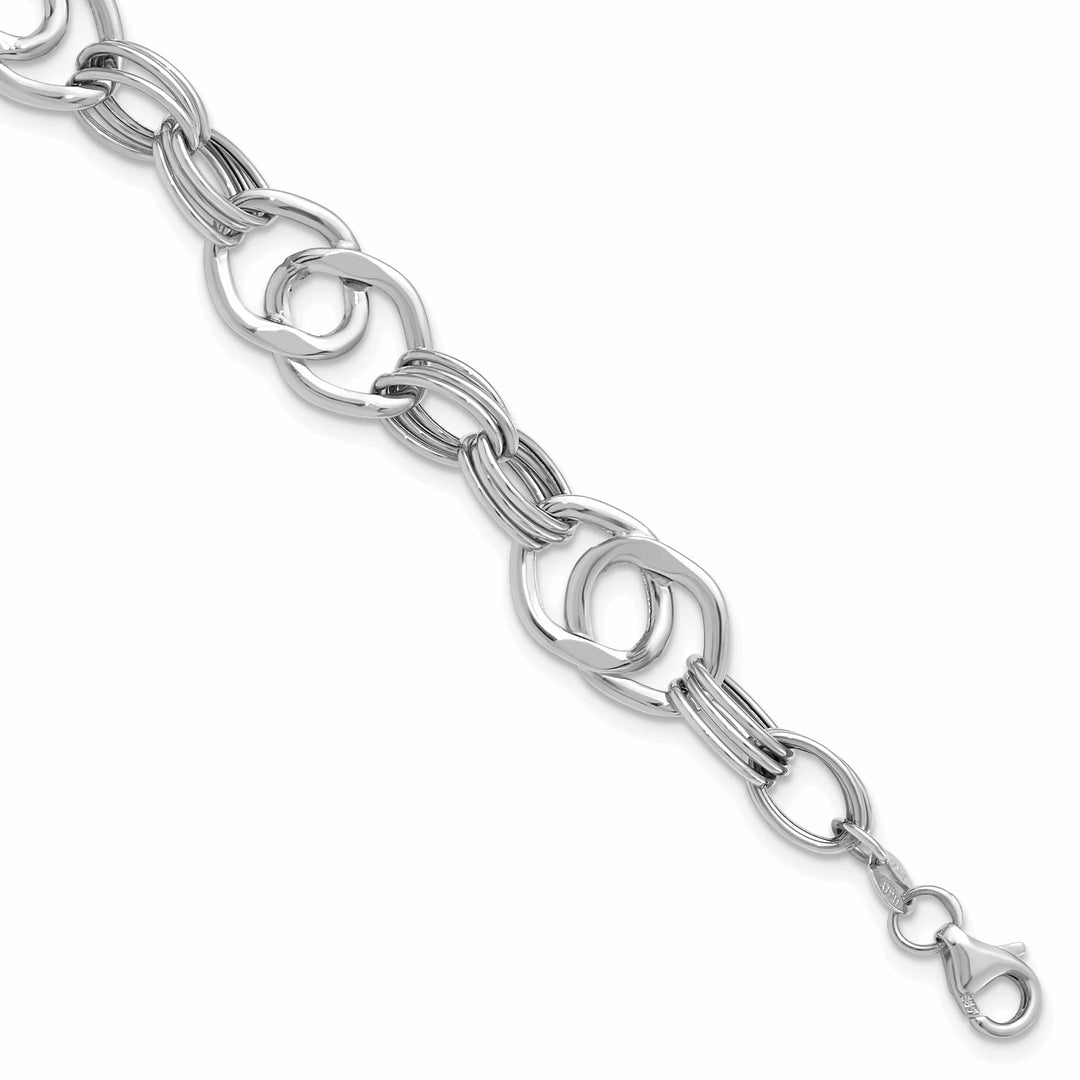 14K White Polished Fancy Link Bracelet
