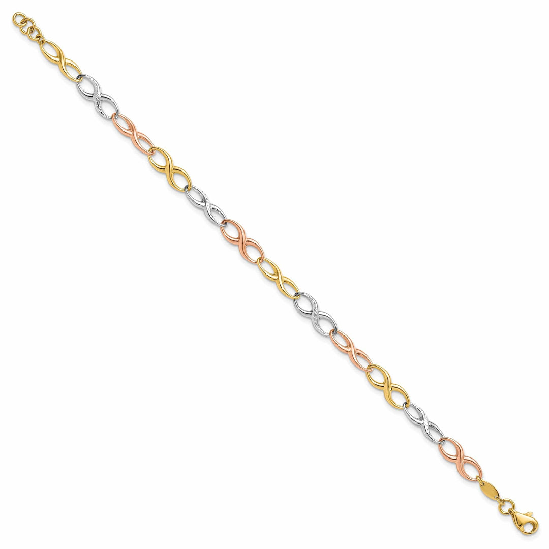 14k Tri Color Gold Infinity Symbol Link Bracelet