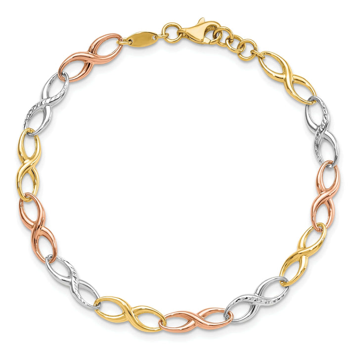 14k Tri Color Gold Infinity Symbol Link Bracelet