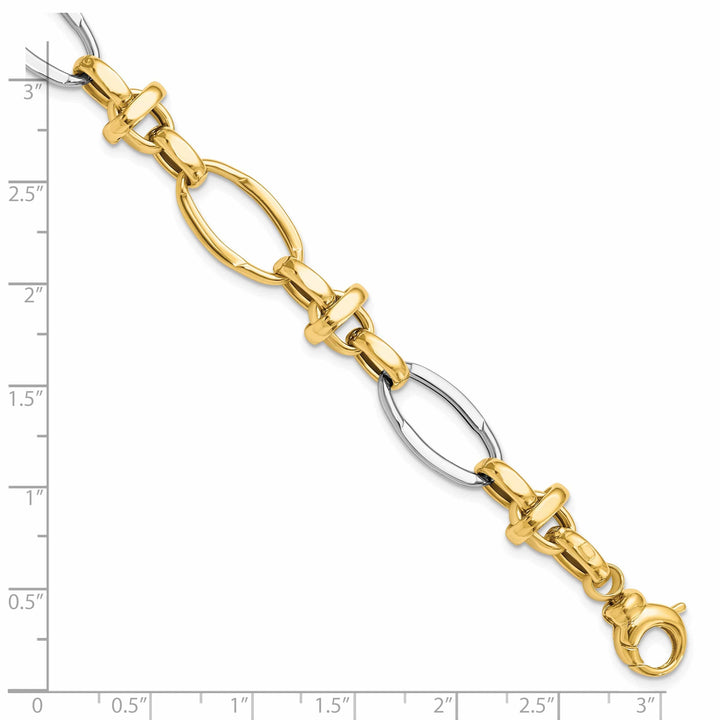 14k Two Tone Gold Polished Fancy Link Bracelet