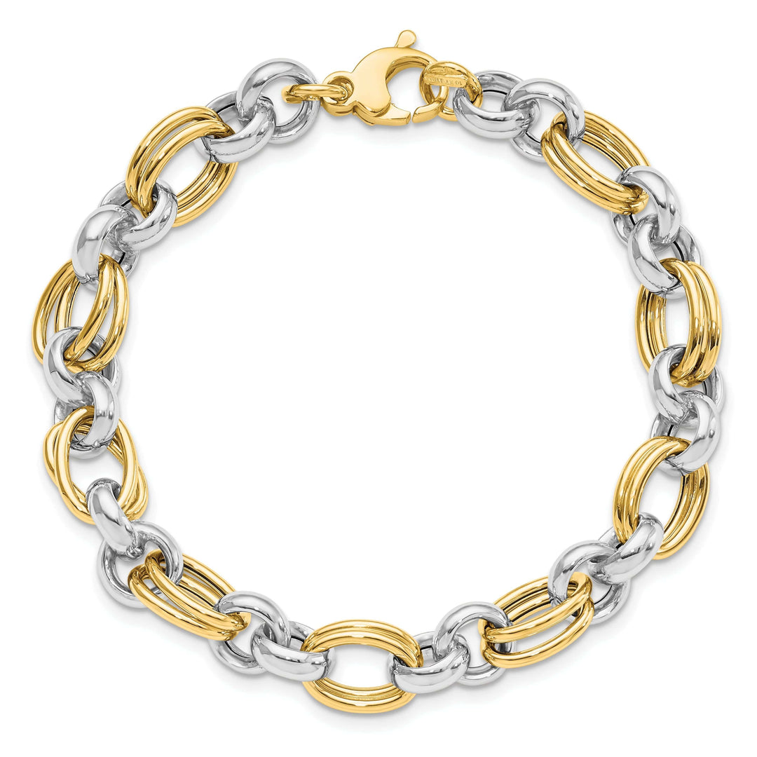 14k Two Tone Gold Polished Link Bracelet