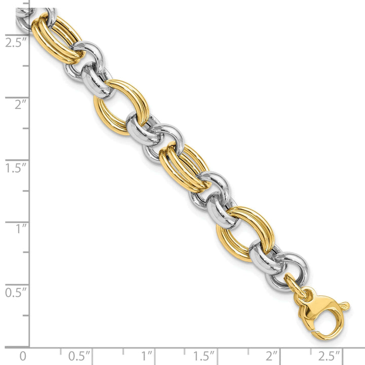 14k Two Tone Gold Polished Link Bracelet