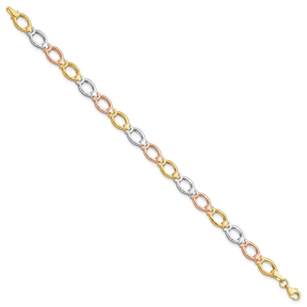 14k Tri Color Gold Polished Satin Link Bracelet