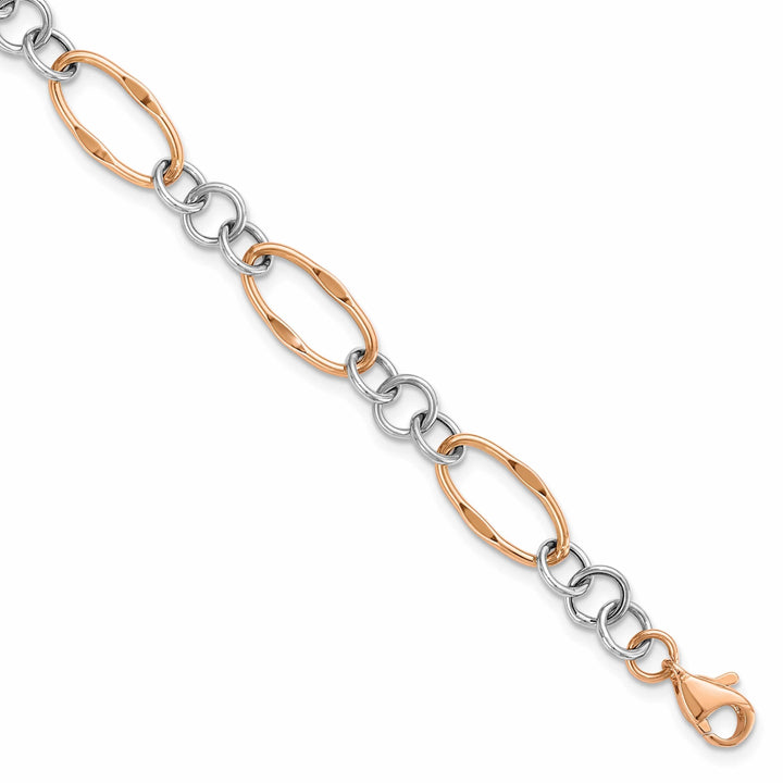 14k Two Tone Gold Polished Link Bracelet