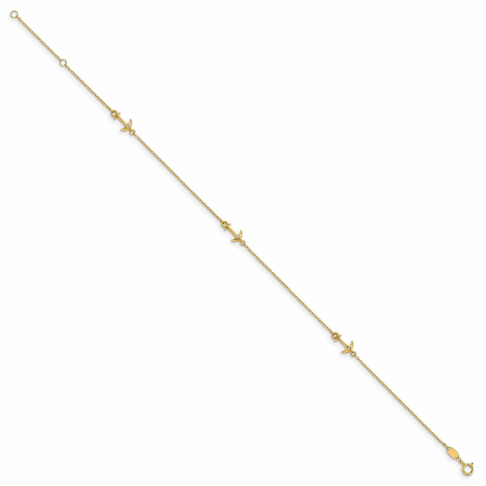 14k Yellow Gold C.Z Polished Anchor Anklet