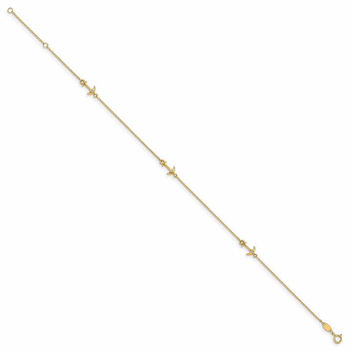 14k Yellow Gold C.Z Polished Anchor Anklet