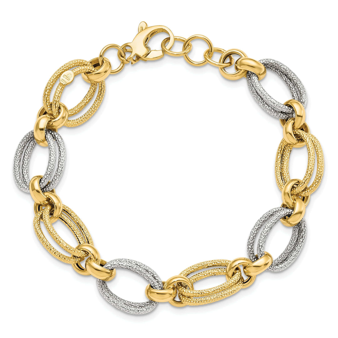 14k Two Tone Gold Fancy Link Bracelet